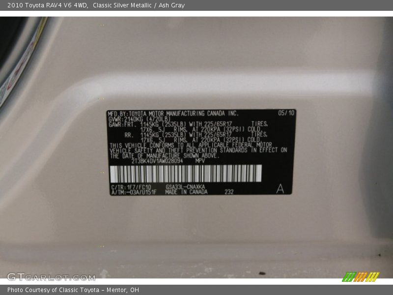 Classic Silver Metallic / Ash Gray 2010 Toyota RAV4 V6 4WD