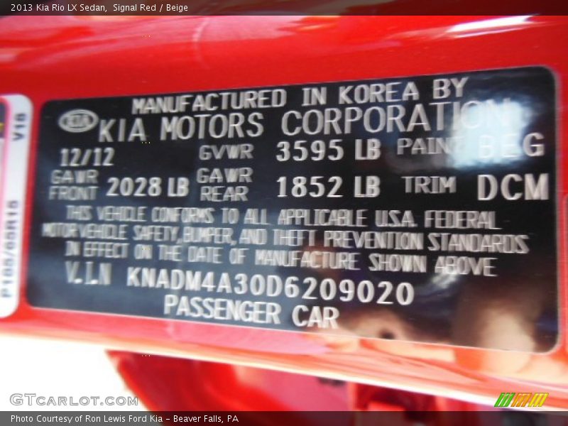 Signal Red / Beige 2013 Kia Rio LX Sedan
