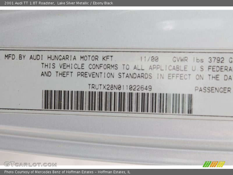 Lake Silver Metallic / Ebony Black 2001 Audi TT 1.8T Roadster