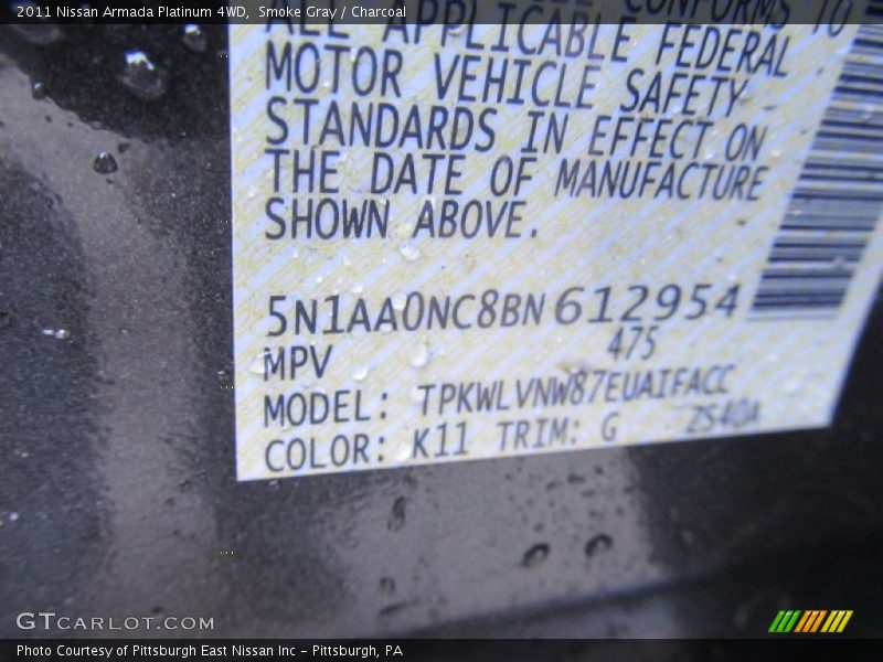 2011 Armada Platinum 4WD Smoke Gray Color Code K11