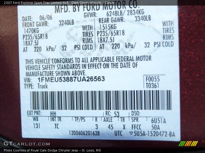 Dark Cherry Metallic / Camel 2007 Ford Explorer Sport Trac Limited 4x4