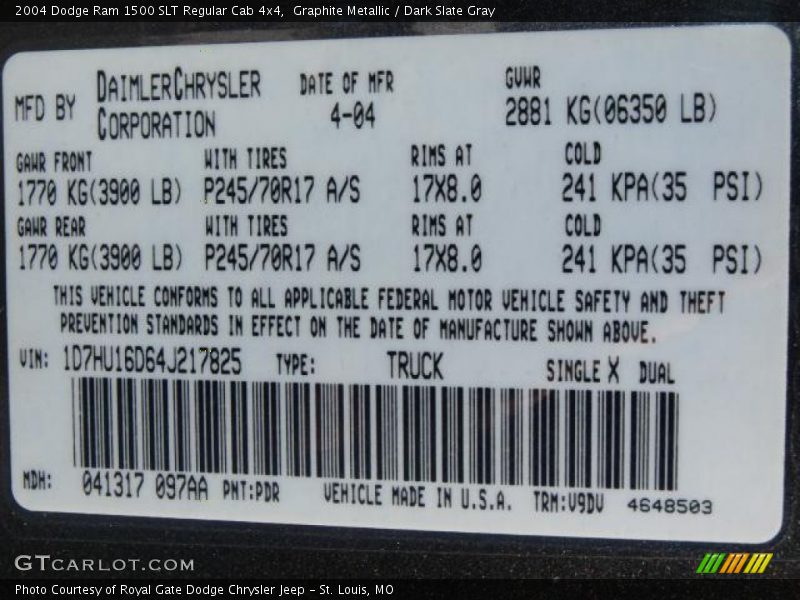 Graphite Metallic / Dark Slate Gray 2004 Dodge Ram 1500 SLT Regular Cab 4x4