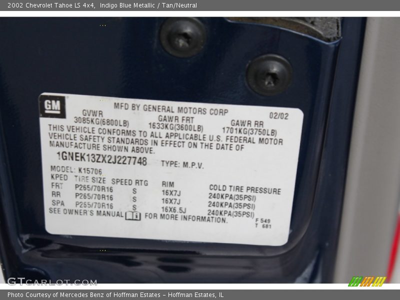 Indigo Blue Metallic / Tan/Neutral 2002 Chevrolet Tahoe LS 4x4