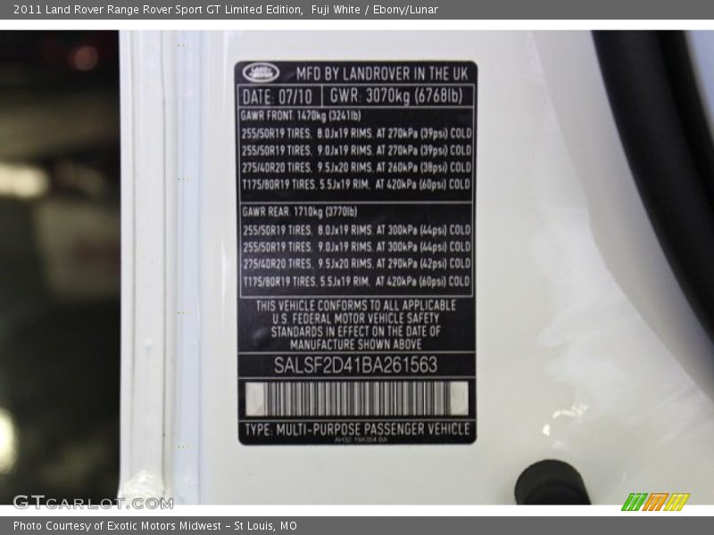 Fuji White / Ebony/Lunar 2011 Land Rover Range Rover Sport GT Limited Edition