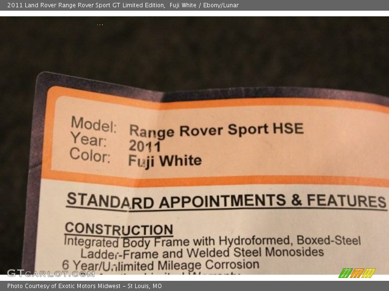  2011 Range Rover Sport GT Limited Edition Window Sticker