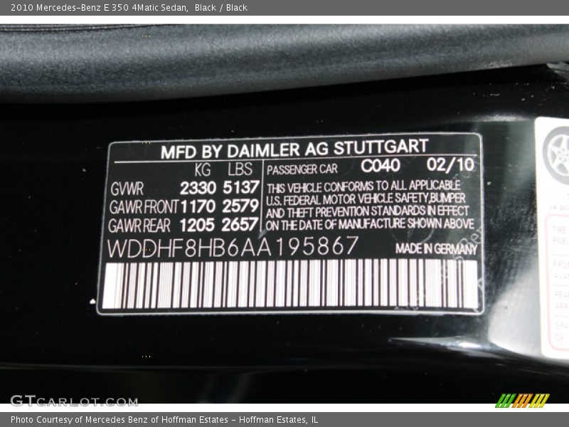 Black / Black 2010 Mercedes-Benz E 350 4Matic Sedan