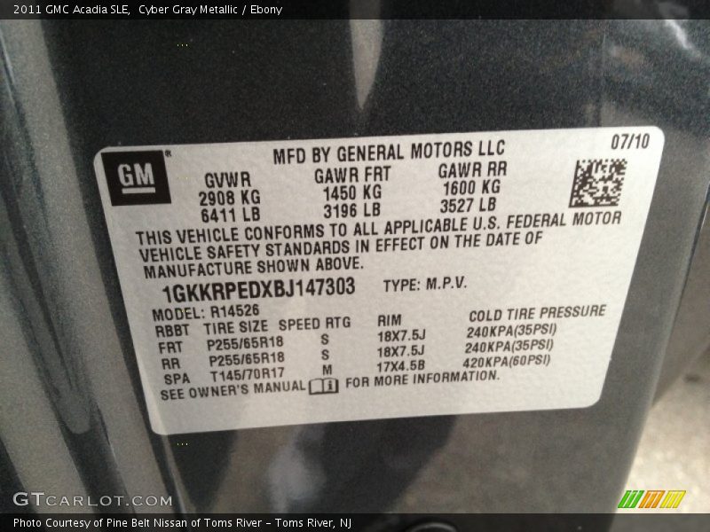 Cyber Gray Metallic / Ebony 2011 GMC Acadia SLE