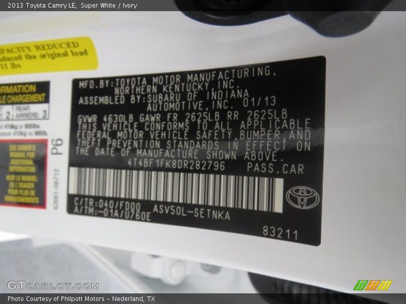 Super White / Ivory 2013 Toyota Camry LE