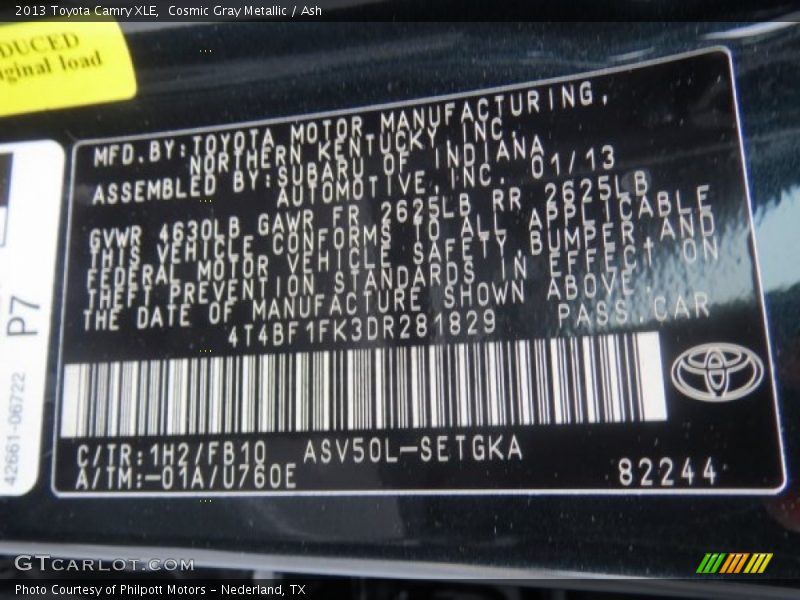 Cosmic Gray Metallic / Ash 2013 Toyota Camry XLE