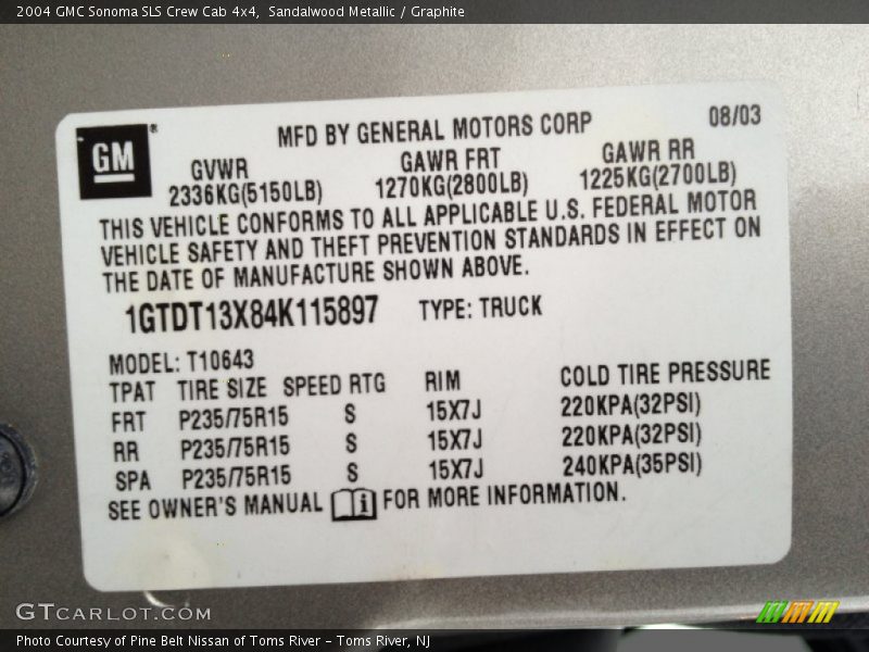 Sandalwood Metallic / Graphite 2004 GMC Sonoma SLS Crew Cab 4x4