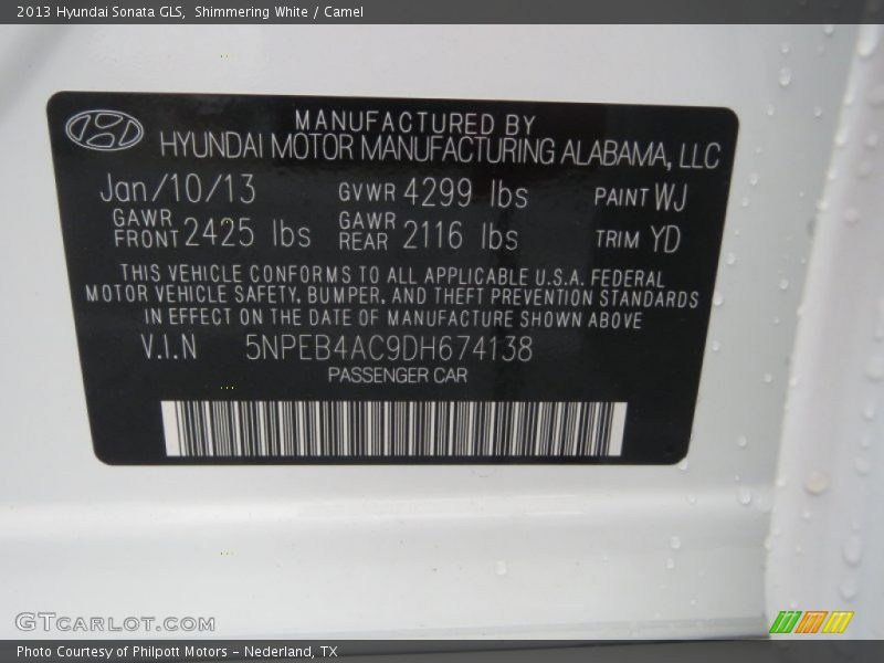 Shimmering White / Camel 2013 Hyundai Sonata GLS