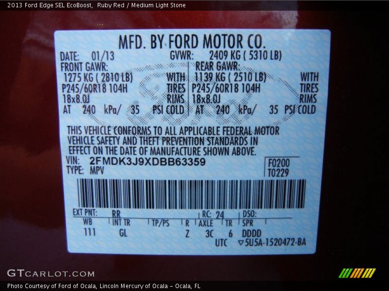 Ruby Red / Medium Light Stone 2013 Ford Edge SEL EcoBoost
