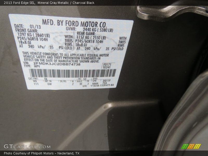 2013 Edge SEL Mineral Gray Metallic Color Code TK