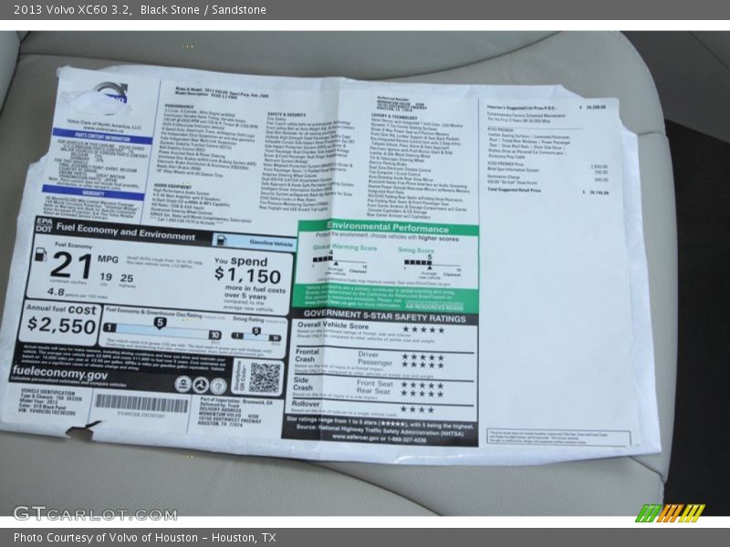  2013 XC60 3.2 Window Sticker