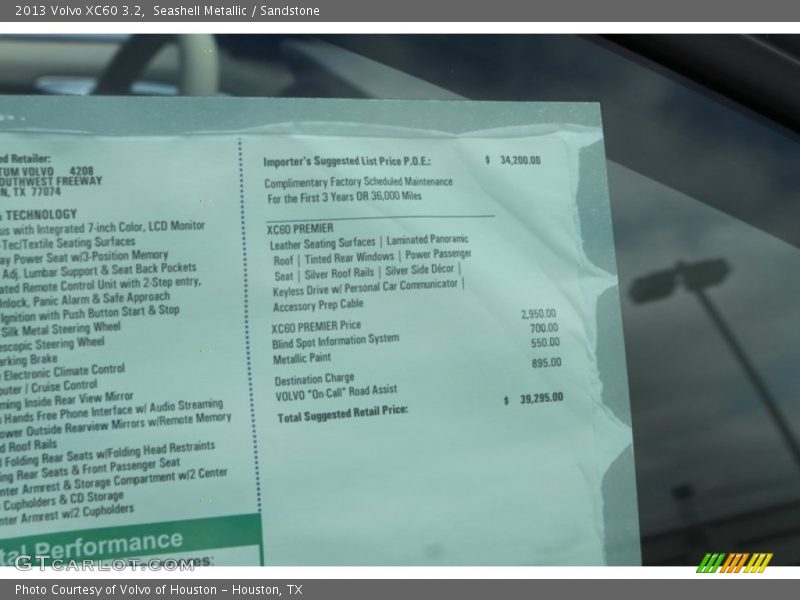  2013 XC60 3.2 Window Sticker