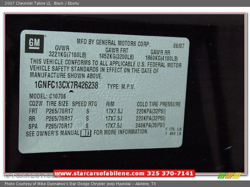Black / Ebony 2007 Chevrolet Tahoe LS