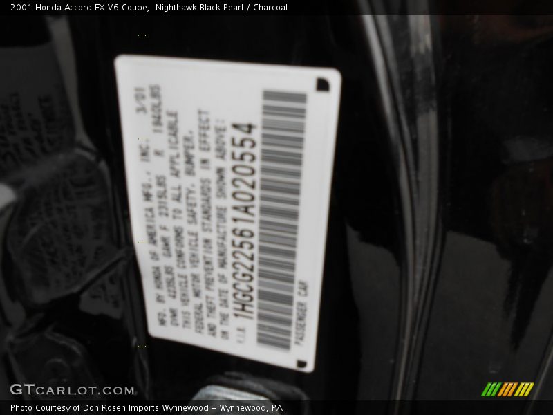 Nighthawk Black Pearl / Charcoal 2001 Honda Accord EX V6 Coupe