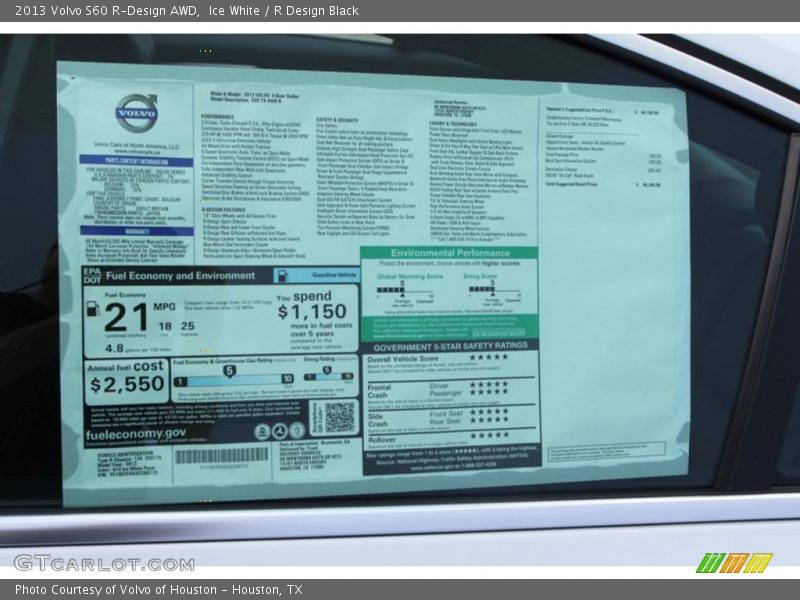  2013 S60 R-Design AWD Window Sticker