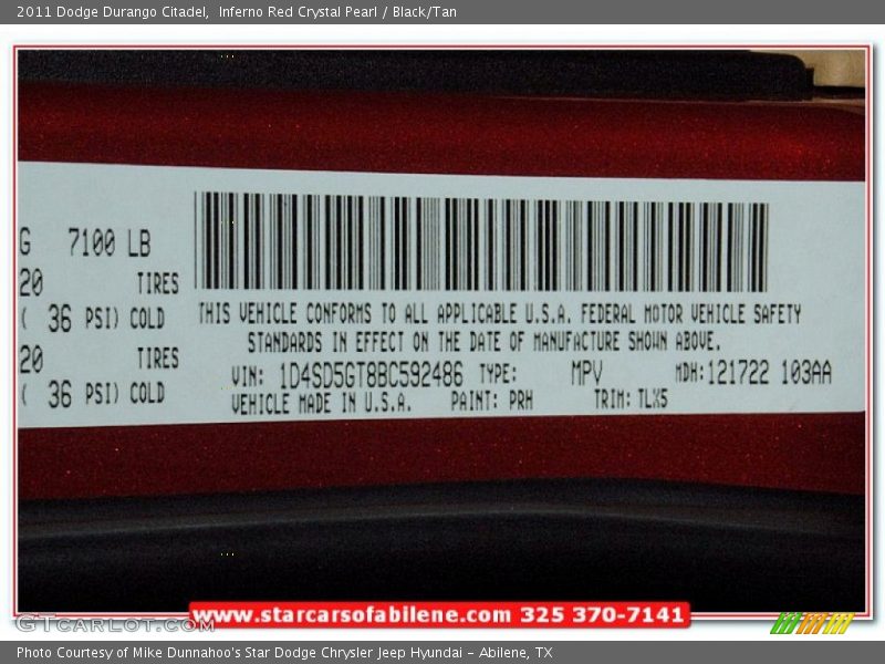 Inferno Red Crystal Pearl / Black/Tan 2011 Dodge Durango Citadel