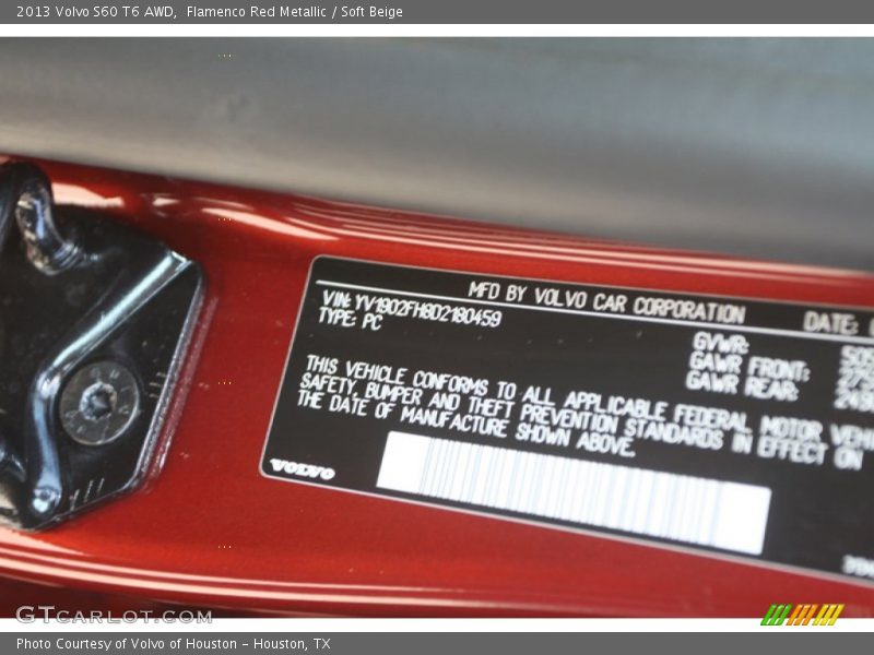 Flamenco Red Metallic / Soft Beige 2013 Volvo S60 T6 AWD
