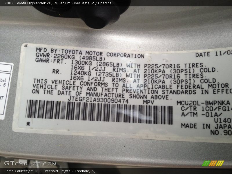 Millenium Silver Metallic / Charcoal 2003 Toyota Highlander V6