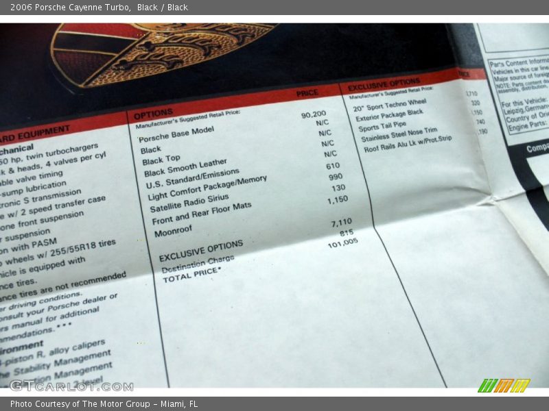  2006 Cayenne Turbo Window Sticker