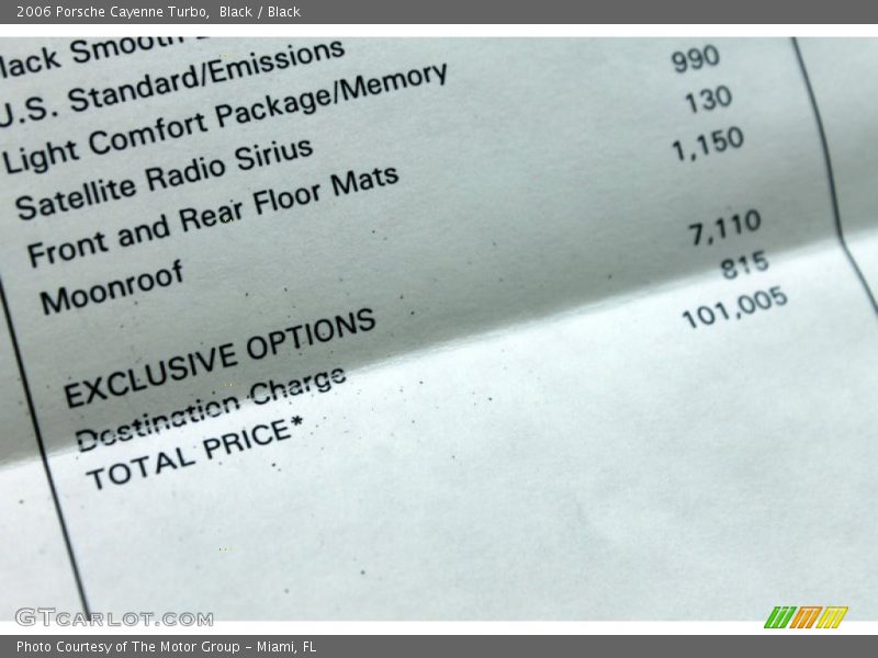  2006 Cayenne Turbo Window Sticker