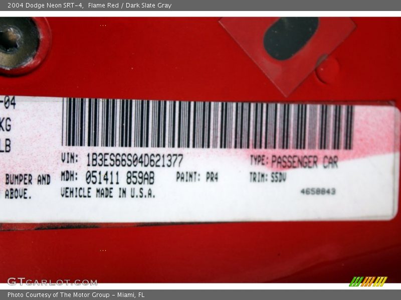 2004 Neon SRT-4 Flame Red Color Code PR4