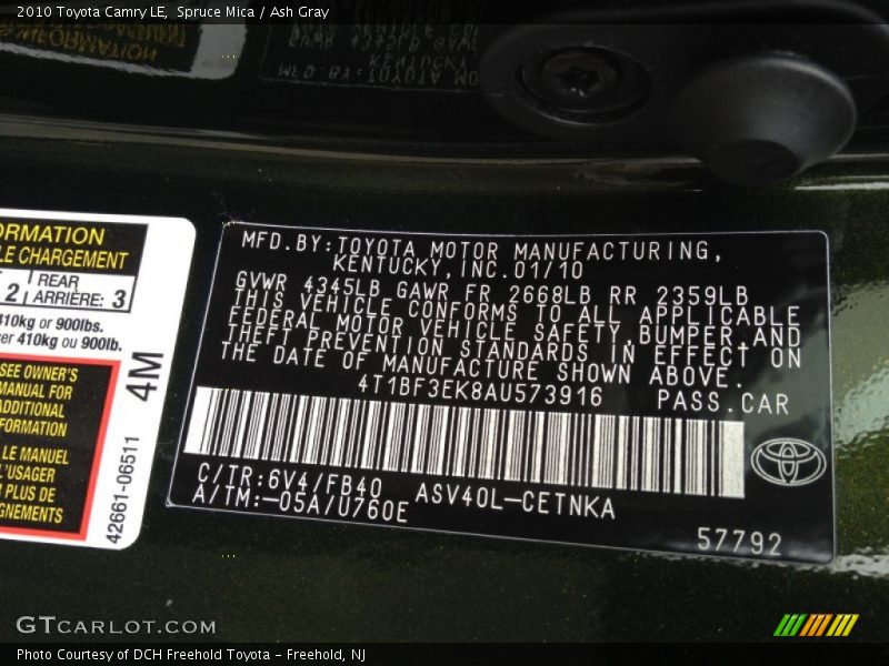 2010 Camry LE Spruce Mica Color Code 6V4
