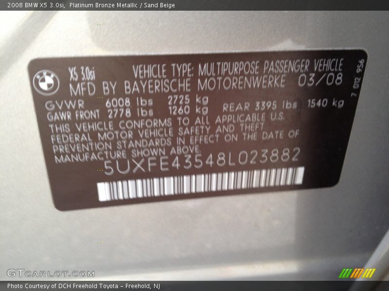 Platinum Bronze Metallic / Sand Beige 2008 BMW X5 3.0si