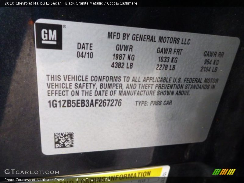 Black Granite Metallic / Cocoa/Cashmere 2010 Chevrolet Malibu LS Sedan