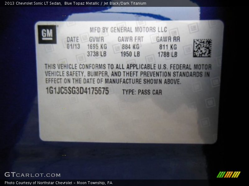 Blue Topaz Metallic / Jet Black/Dark Titanium 2013 Chevrolet Sonic LT Sedan