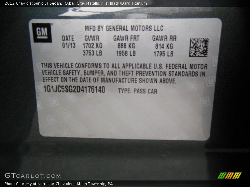 Cyber Gray Metallic / Jet Black/Dark Titanium 2013 Chevrolet Sonic LT Sedan