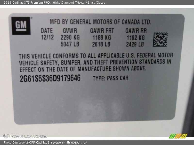 White Diamond Tricoat / Shale/Cocoa 2013 Cadillac XTS Premium FWD