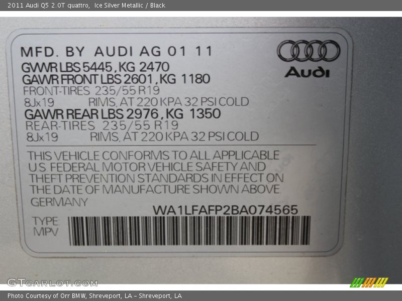 Ice Silver Metallic / Black 2011 Audi Q5 2.0T quattro