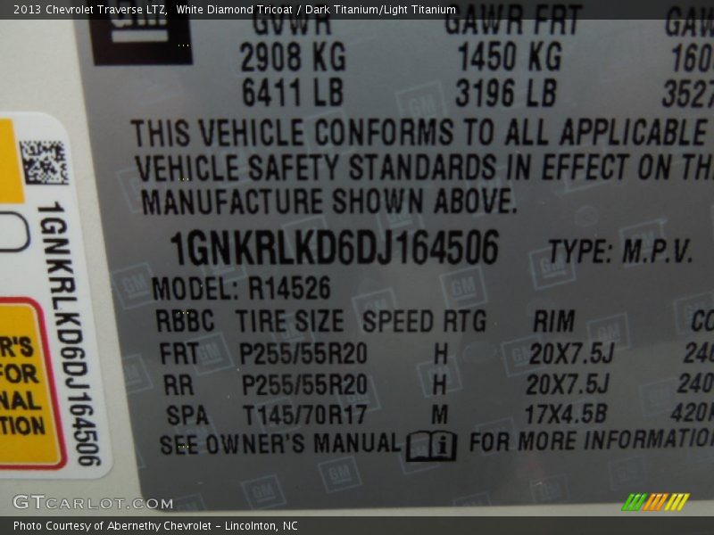White Diamond Tricoat / Dark Titanium/Light Titanium 2013 Chevrolet Traverse LTZ