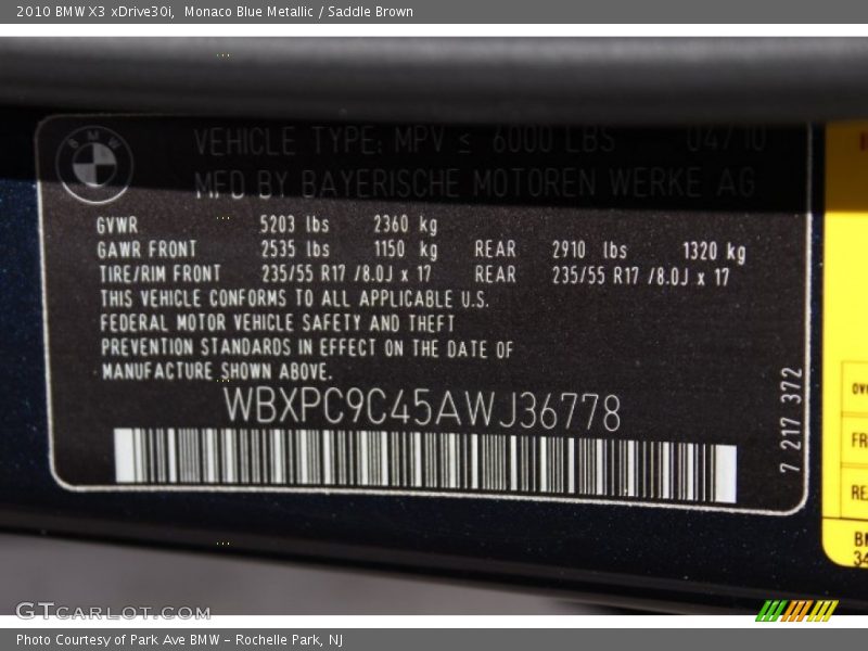 Monaco Blue Metallic / Saddle Brown 2010 BMW X3 xDrive30i