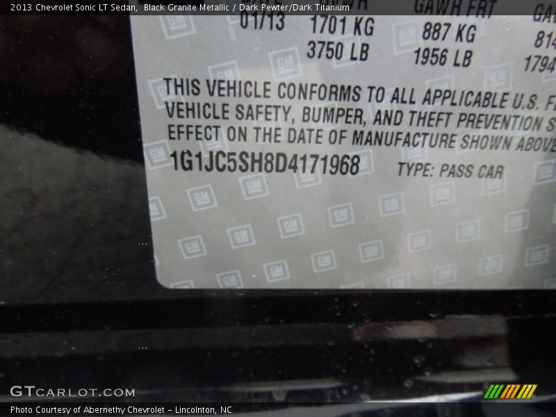 Black Granite Metallic / Dark Pewter/Dark Titanium 2013 Chevrolet Sonic LT Sedan