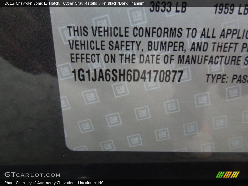Cyber Gray Metallic / Jet Black/Dark Titanium 2013 Chevrolet Sonic LS Hatch