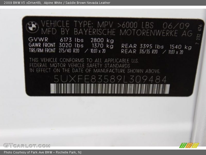 Alpine White / Saddle Brown Nevada Leather 2009 BMW X5 xDrive48i