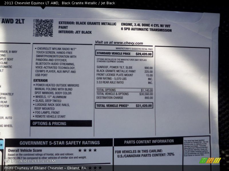 Black Granite Metallic / Jet Black 2013 Chevrolet Equinox LT AWD