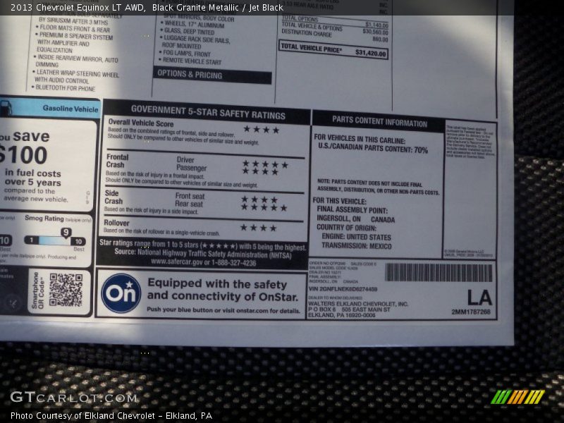 Black Granite Metallic / Jet Black 2013 Chevrolet Equinox LT AWD