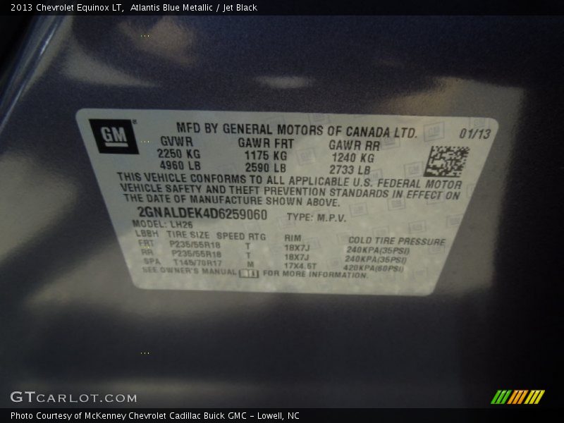 Atlantis Blue Metallic / Jet Black 2013 Chevrolet Equinox LT