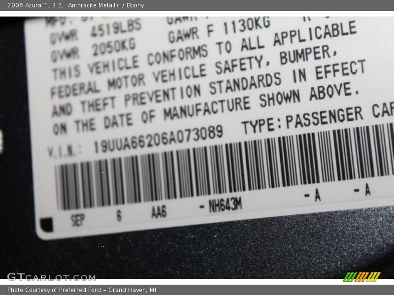 Anthracite Metallic / Ebony 2006 Acura TL 3.2