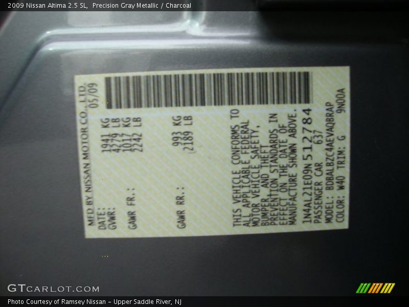 Precision Gray Metallic / Charcoal 2009 Nissan Altima 2.5 SL