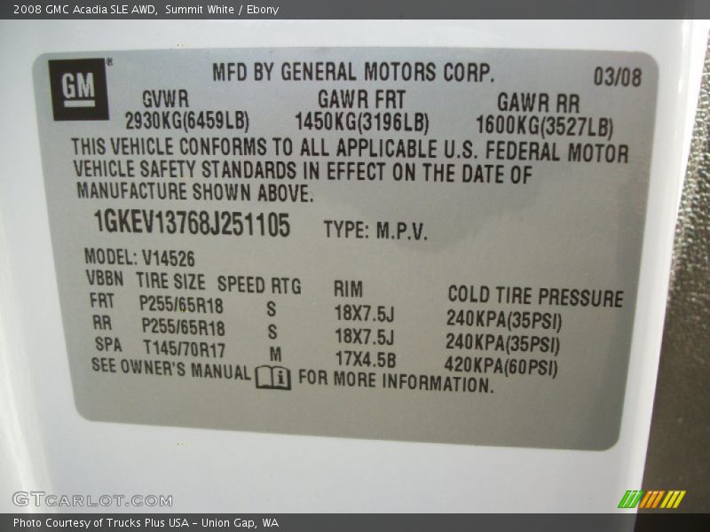 Summit White / Ebony 2008 GMC Acadia SLE AWD