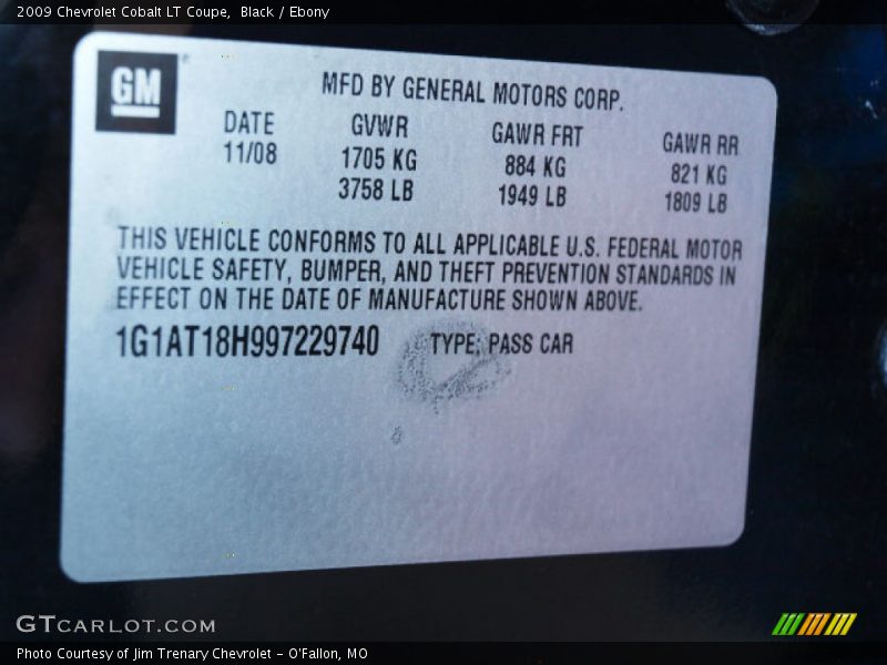 Black / Ebony 2009 Chevrolet Cobalt LT Coupe