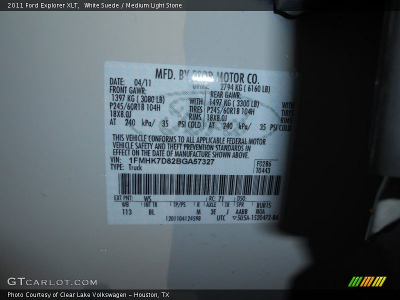 White Suede / Medium Light Stone 2011 Ford Explorer XLT