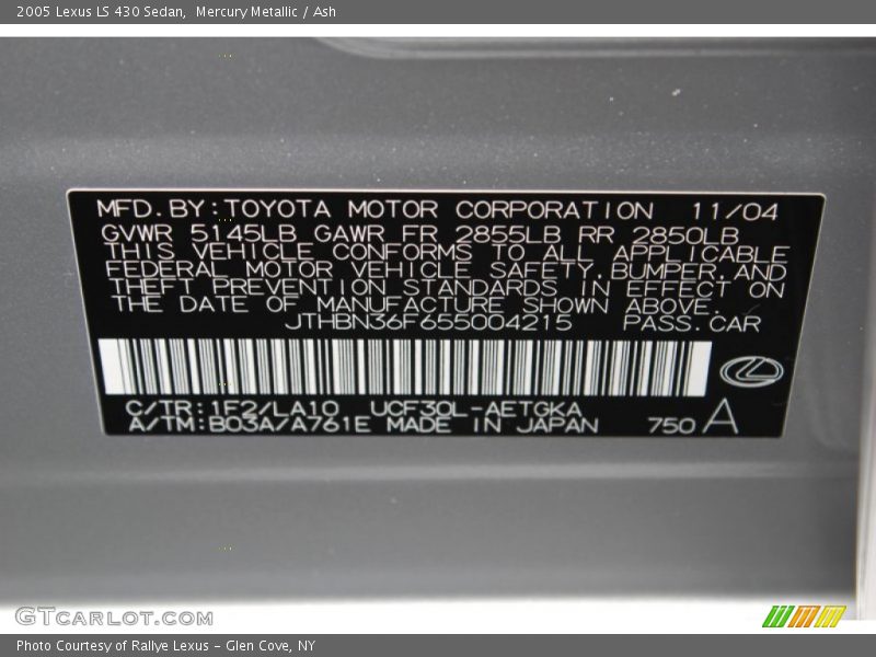 2005 LS 430 Sedan Mercury Metallic Color Code 1F2