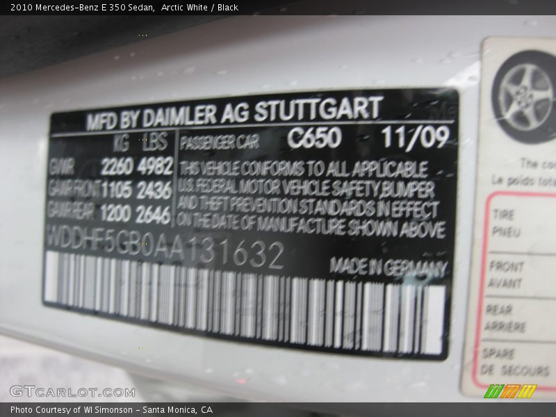 2010 E 350 Sedan Arctic White Color Code 650